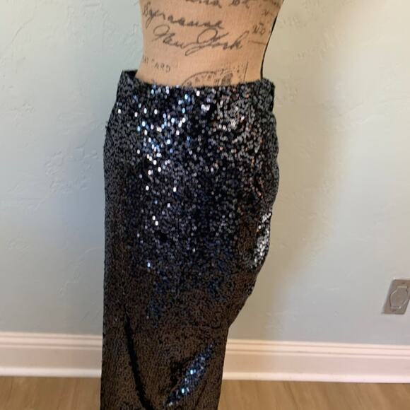 New Chaser sequin skirt midi stretch black side slit ruched Swiftie party goth - Picture 7 of 16